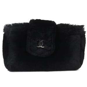 CHANEL Vintage Black Leather Logo Pouch
